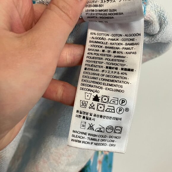 LEVI'S LEVIS Floral Raw Cut Hoodie Sweatshirt Blue Multi Hawaiian Cropped Crop - Picture 11 of 16